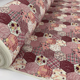 Poplin Print Patchwork Pink Hexaon Floral Patchwork Design Roll