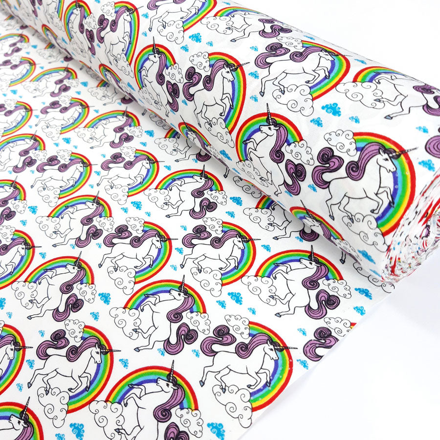 Poplin Print Rainbow Bright White Unicorns White Cotton Poplin Dress Craft Fabric Fabric Photo