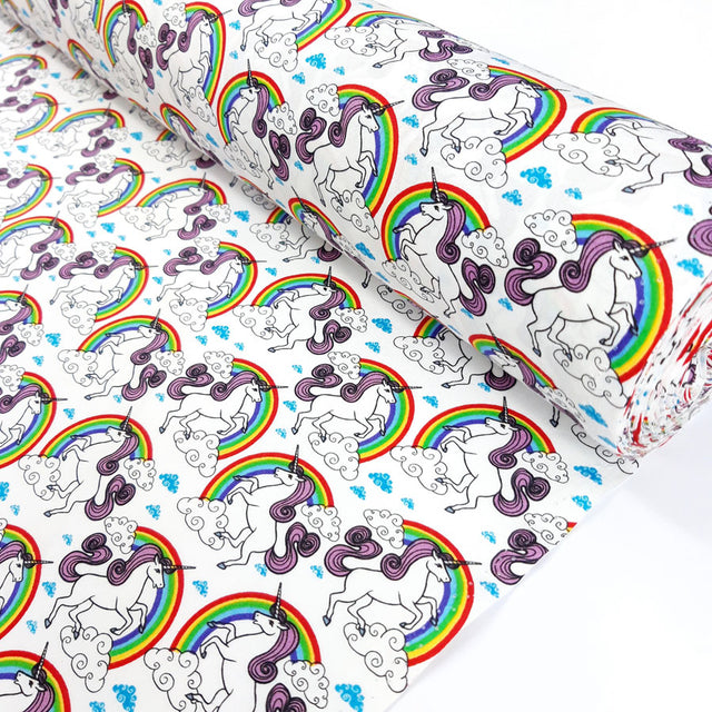 Poplin Print Rainbow Bright White Unicorns White Cotton Poplin Dress Craft Fabric Fabric Photo