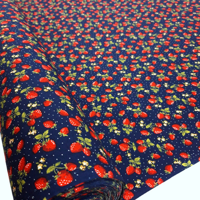 Poplin Print Strawberry Pie Strawberries Navy Printed Cotton Poplin Dress Craft Fabric Fabric Photo