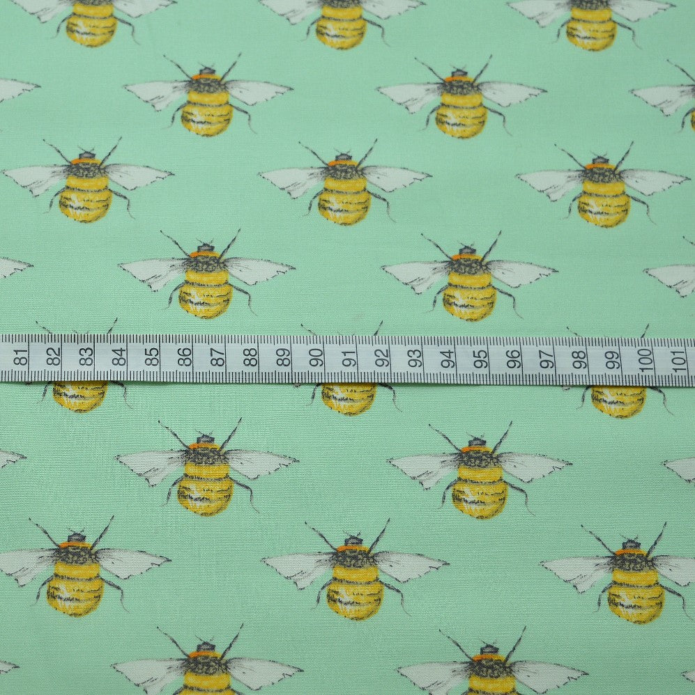 Poplin Prints Bumble Bee Mint Mint Cotton Poplin Bees Print Fabric S