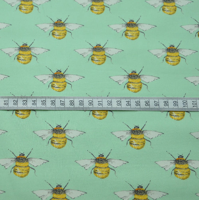 Poplin Prints Bumble Bee Mint Mint Cotton Poplin Bees Print Fabric S
