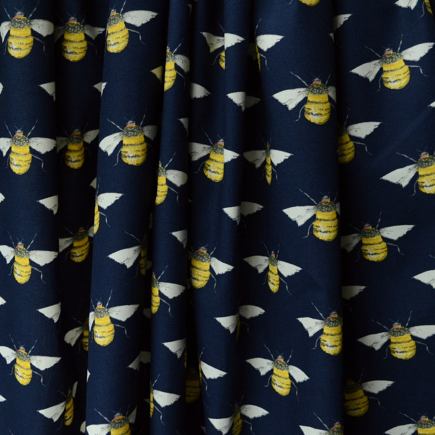 Poplin Prints Bumble Navy Bumble Bee Print Cotton D
