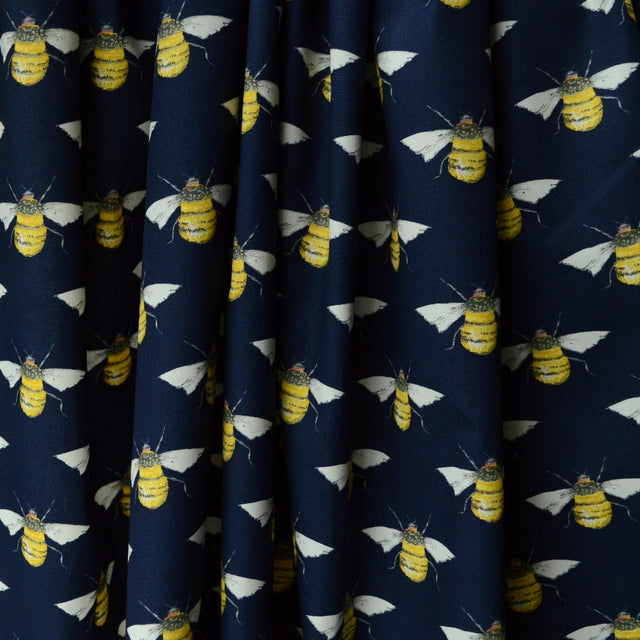 Poplin Prints Bumble Navy Bumble Bee Print Cotton D