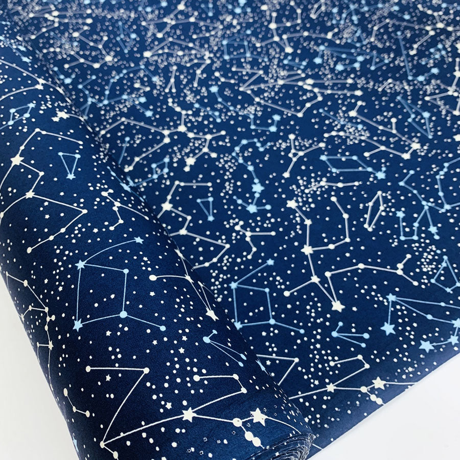 Poplin Prints Constellations Star Constellations Navy Cotton Poplin Printed Farbric Fabric Photo