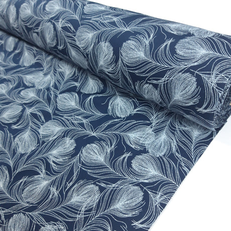 Poplin Prints Feathers Navy Cotton Poplin Printed Farbric Fabric Photo