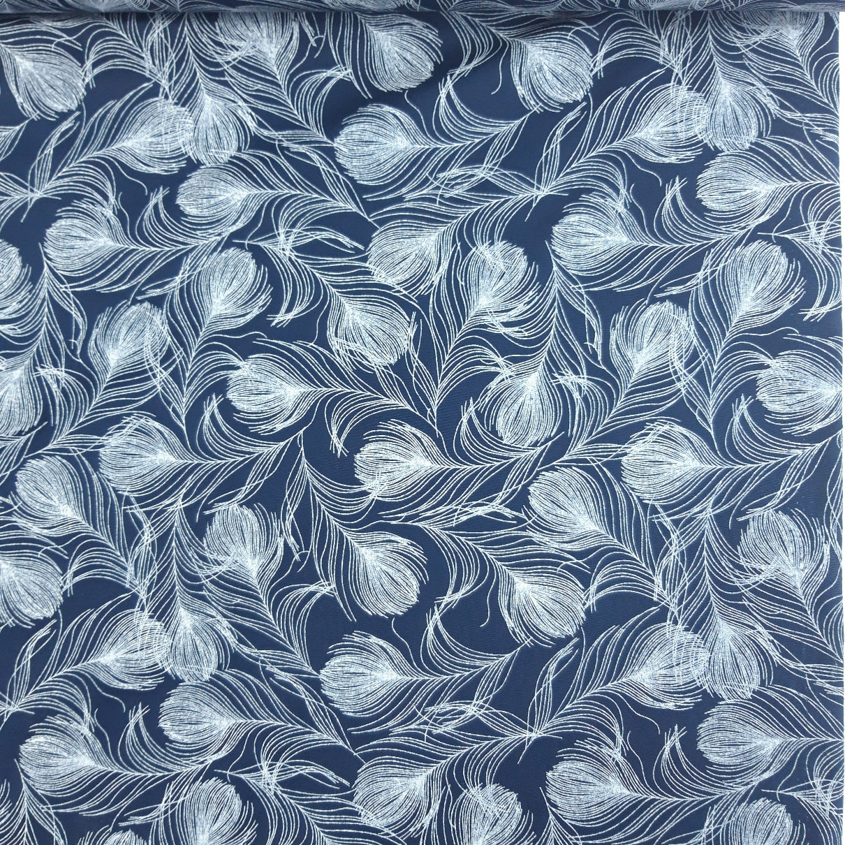 Poplin Prints Feathers Navy Cotton Poplin Printed Farbric Pattern Fabric Photo