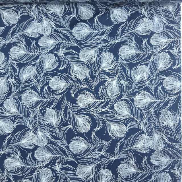 Poplin Prints Feathers Navy Cotton Poplin Printed Farbric Pattern Fabric Photo