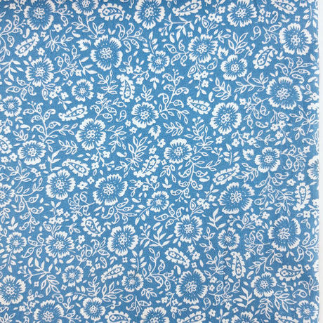 Poplin Prints Folk Blue Cotton Poplin Floral Folklore Printed Farbric Pattern Fabric Photo