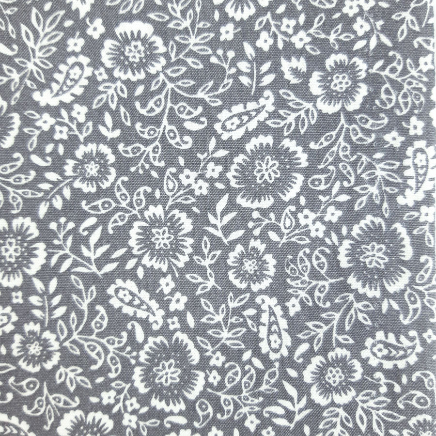 Poplin Prints Folk Grey Cotton Poplin Floral Folklore Printed Farbric Pattern Fabric Photo