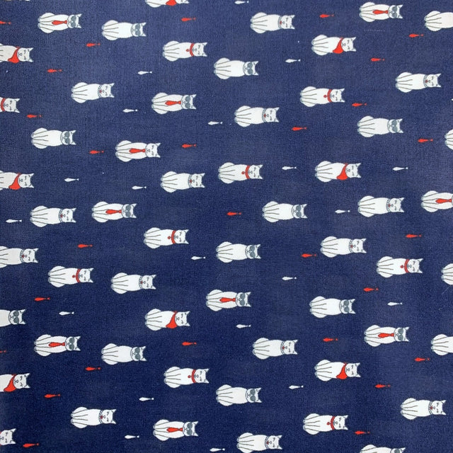 Poplin Prints Formal Feline Navy Pattern