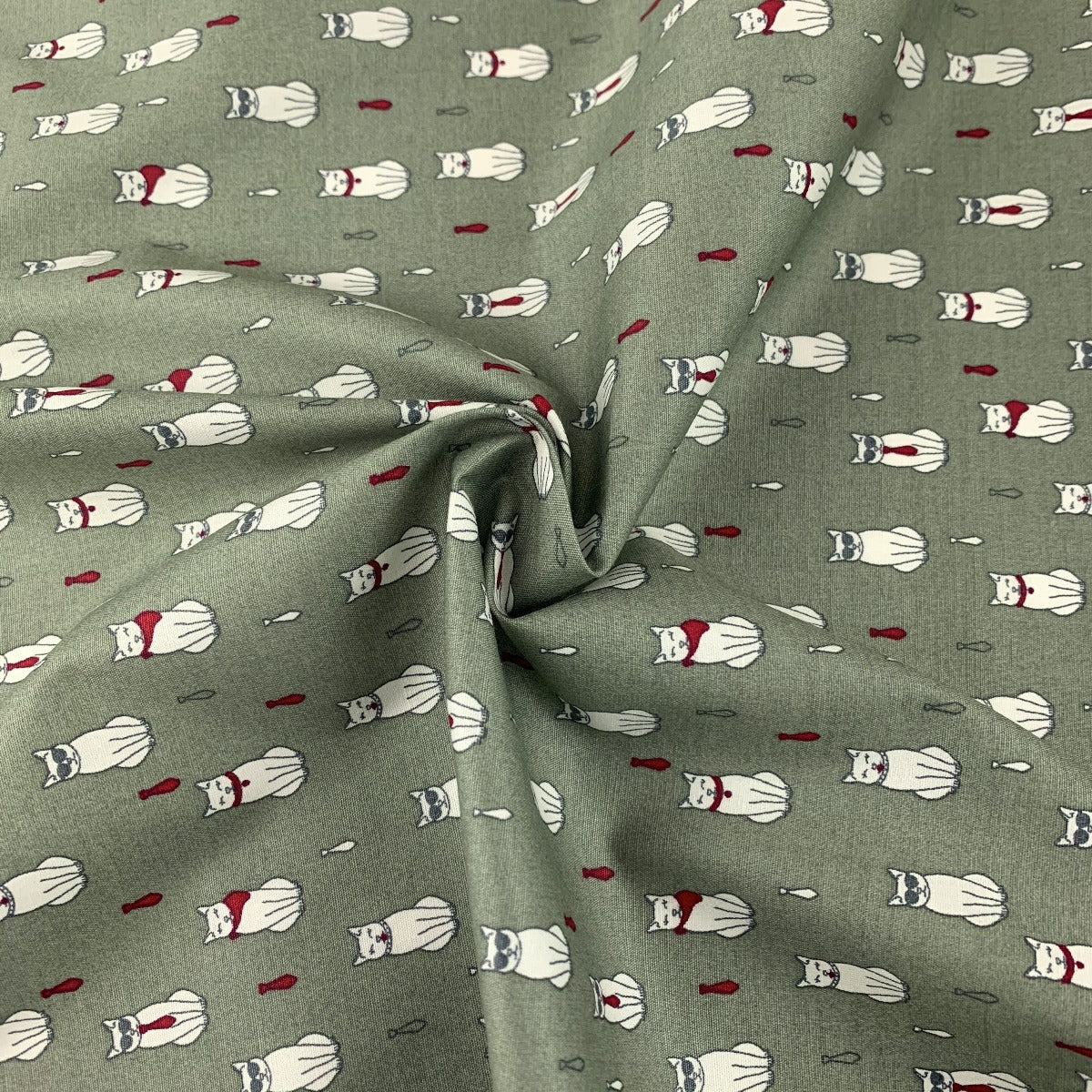 Poplin Prints Formal Feline Sage Swirl