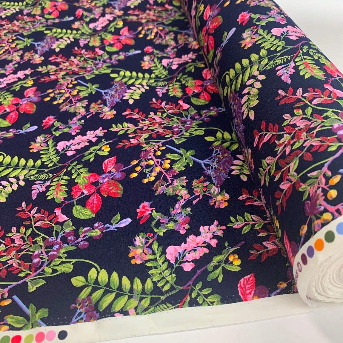 Poplin Prints Mrs Bouquet Navy Fabric Roll