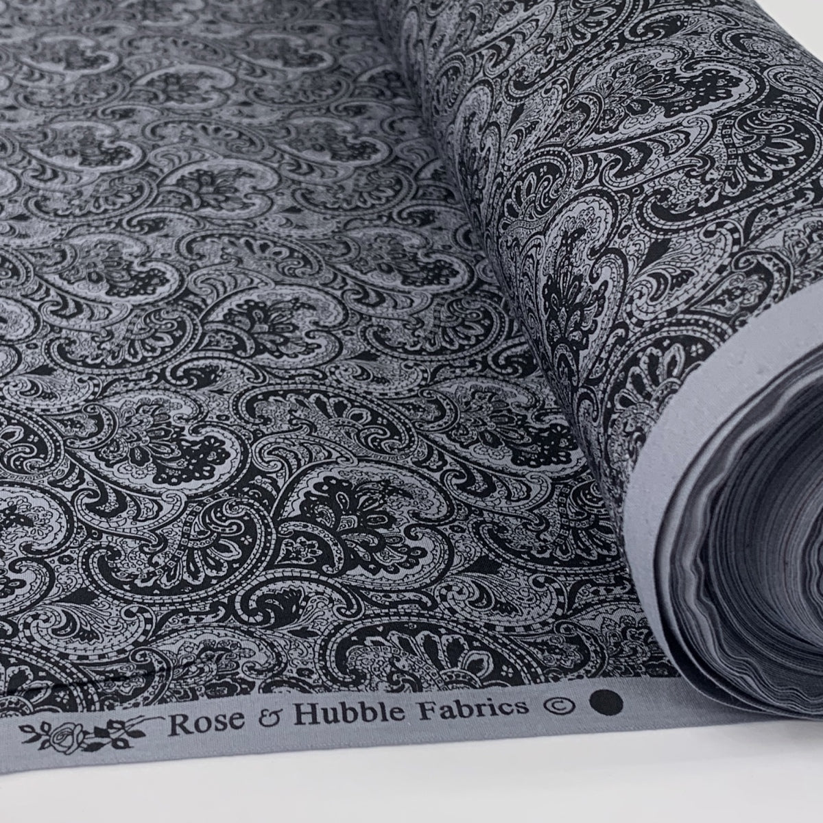 Poplin Prints Navy And Grey Paisley Roll