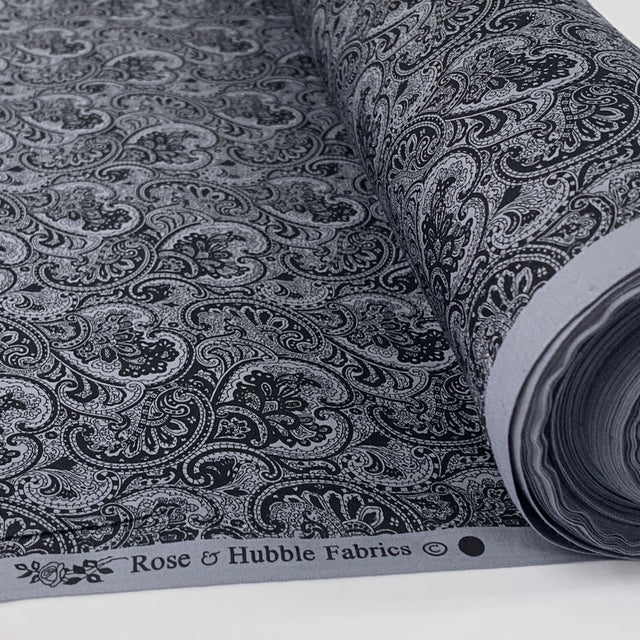 Poplin Prints Navy And Grey Paisley Roll