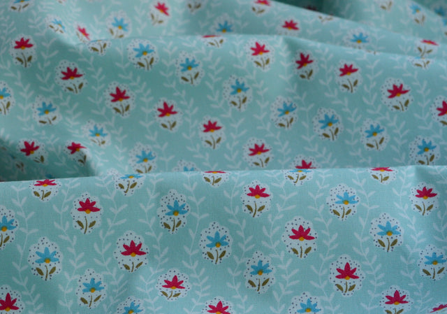 Poplin Prints Polly Aqua Floral Cotton Cu