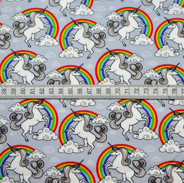 Poplin Prints Rainbow Bright Rainbows Unicorns Grey Cotton Poplin Dress Craft Fabric S