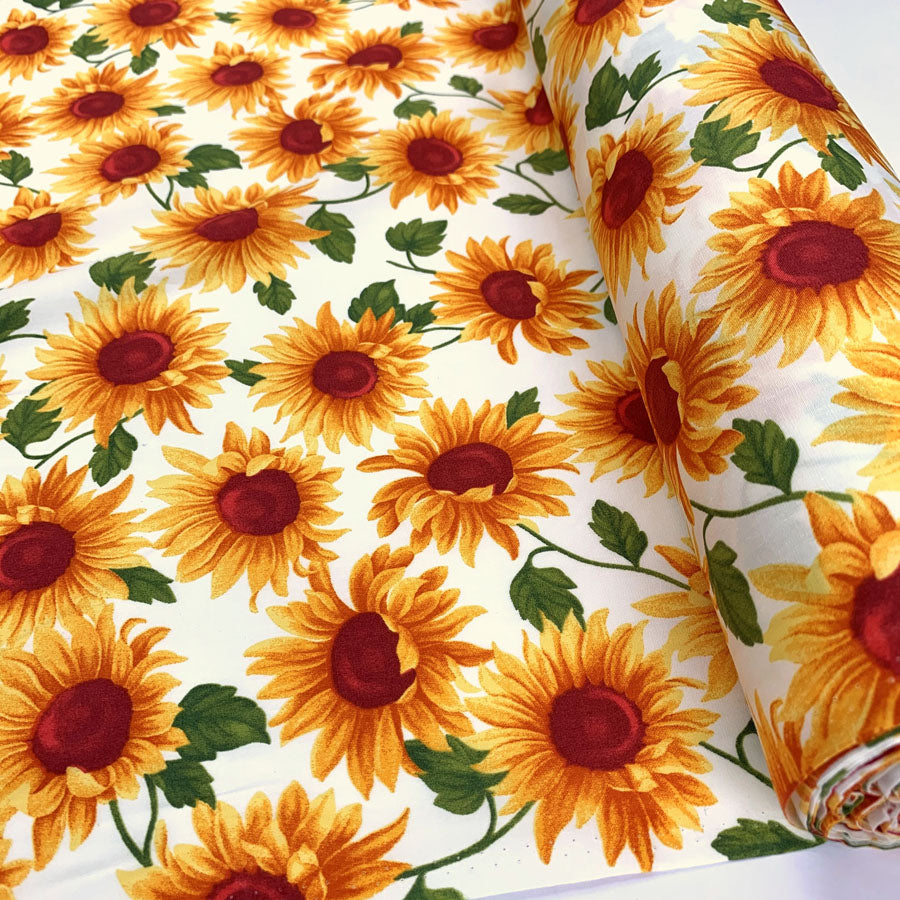 Poplin Prints Sunflowers Ivory Floral Cotton Poplin Printed Farbric Pattern Fabric Photo