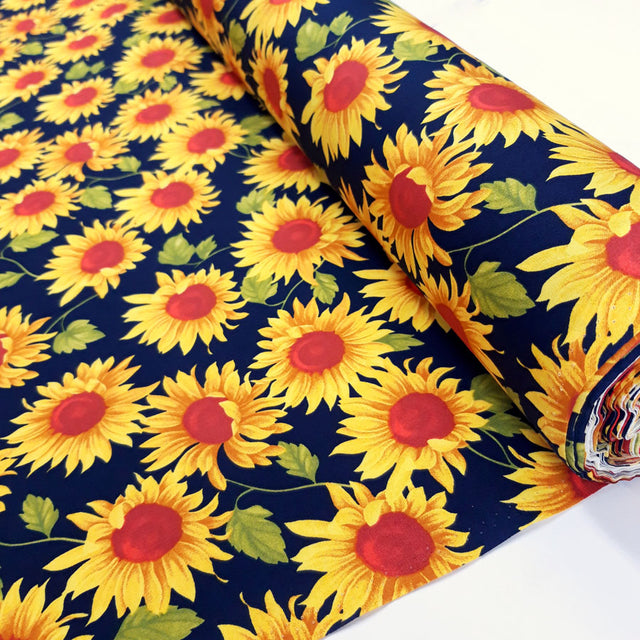 Poplin Prints Sunflowers Navy Floral Cotton Poplin Printed Farbric Fabric Photo