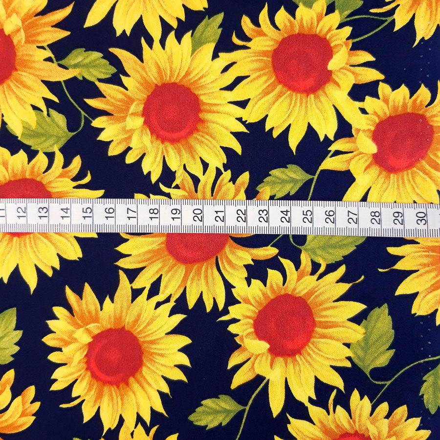 Poplin Prints Sunflowers Navy Floral Cotton Poplin Printed Farbric Pattern Fabric Photo