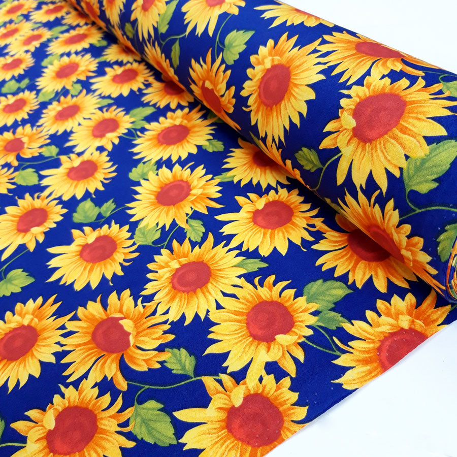 Poplin Prints Sunflowers Royal Floral Cotton Poplin Printed Farbric Fabric Photo