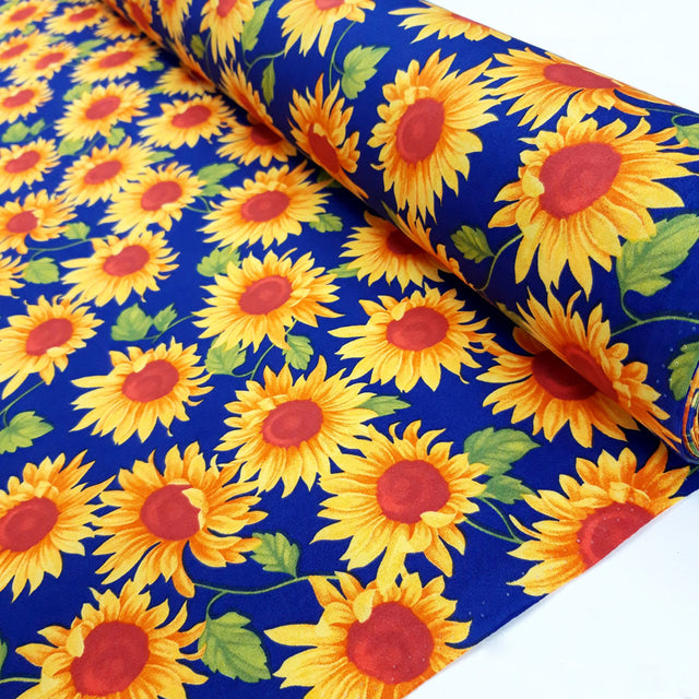Poplin Prints Sunflowers Royal Floral Cotton Poplin Printed Farbric Fabric Photo