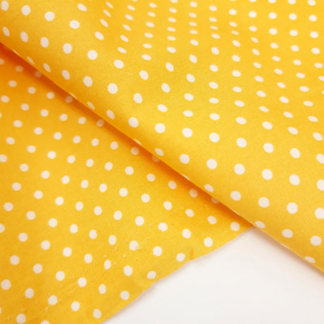 Poplin Prints The Crafty Spot Ochre Yellow White Spots Dots Cotton Poplin Dress Craft Fabric Close Up Fabric Photo