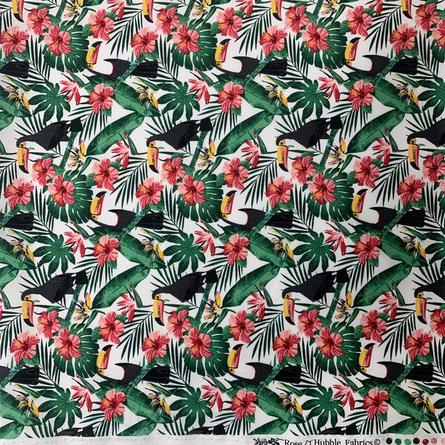 Poplin Prints Tropical Toucans White Pattern