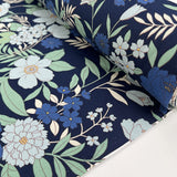 Poplin Print Bluebell Blue Navy Floral Cotton Woven Dress Fabric Roll