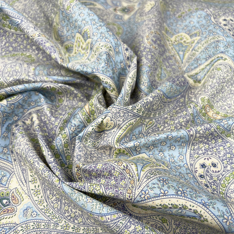 Poplin Print Bonnie Paisley Blue Floral Cotton Woven Dress Fabric