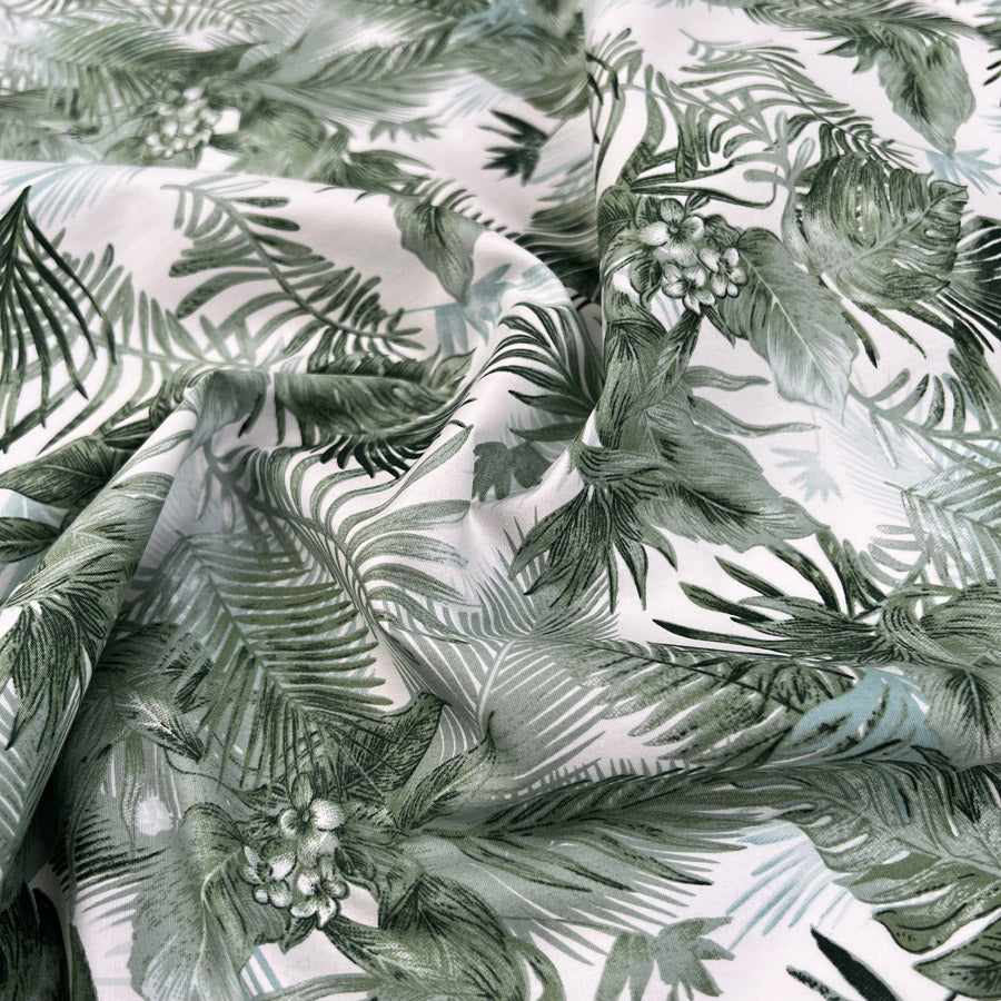 Poplin Print Cozumel Green Palm Leaf Print Cotton Woven Fabric