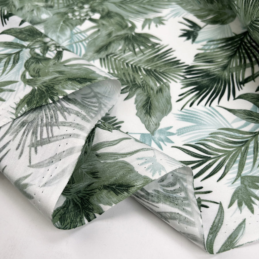 Poplin Print Cozumel Green Palm Leaf Print Cotton Woven Fabric Fold