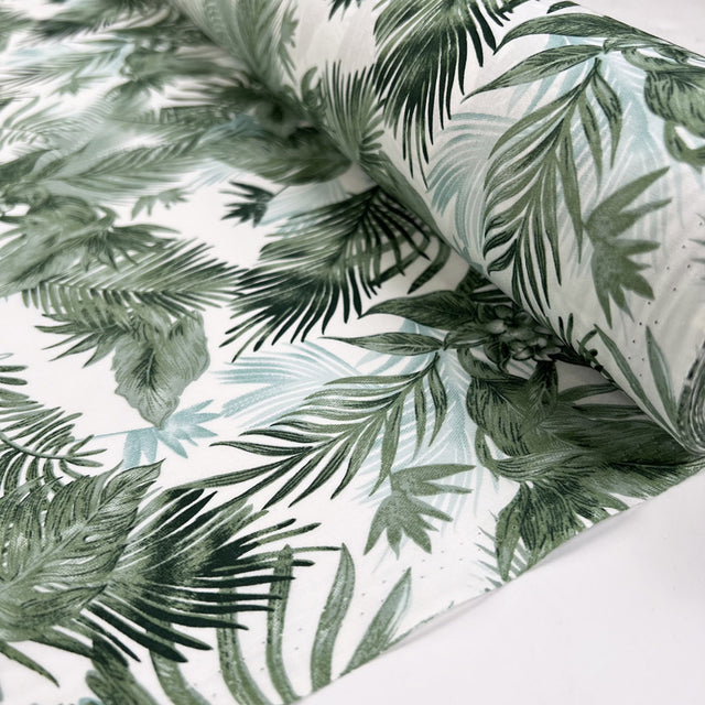 Poplin Print Cozumel Green Palm Leaf Print Cotton Woven Fabric Roll