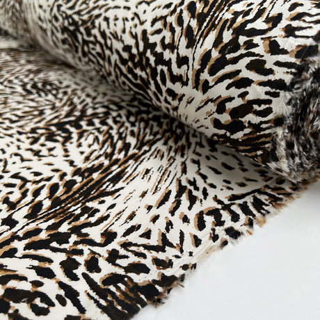Poplin Styles Abstract Animal White Brown Print Cotton Dress Fabric Roll