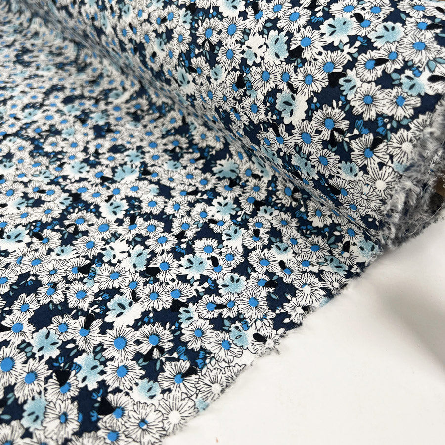 Poplin Styles Daisies Blue Cotton Floral Navy White Dress Fabric Roll