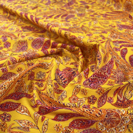 Poplin Styles Festival Of Paisley Sun Orange Floral Cotton Dress Fabric