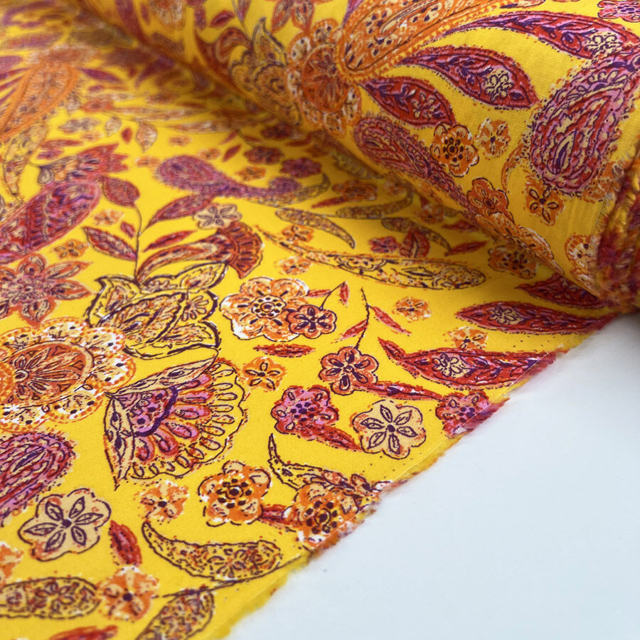 Poplin Styles Festival Of Paisley Sun Orange Floral Cotton Dress Fabric Roll