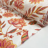 Poplin Styles Lotus Carnivals White Orange Floral Cotton Dress Fabric Roll