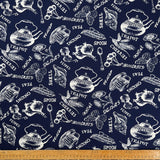 Poplin Styles Souveniers Navy Blue Abstract Shell Print Cotton Dress Fabric Ruler