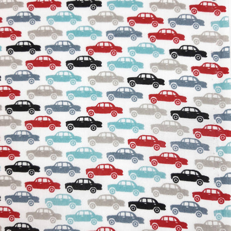 Pretty Polly Cars White Multicoloured Cars White Poly Cotton Dress Craft Fabric Pattern Fabric Photo