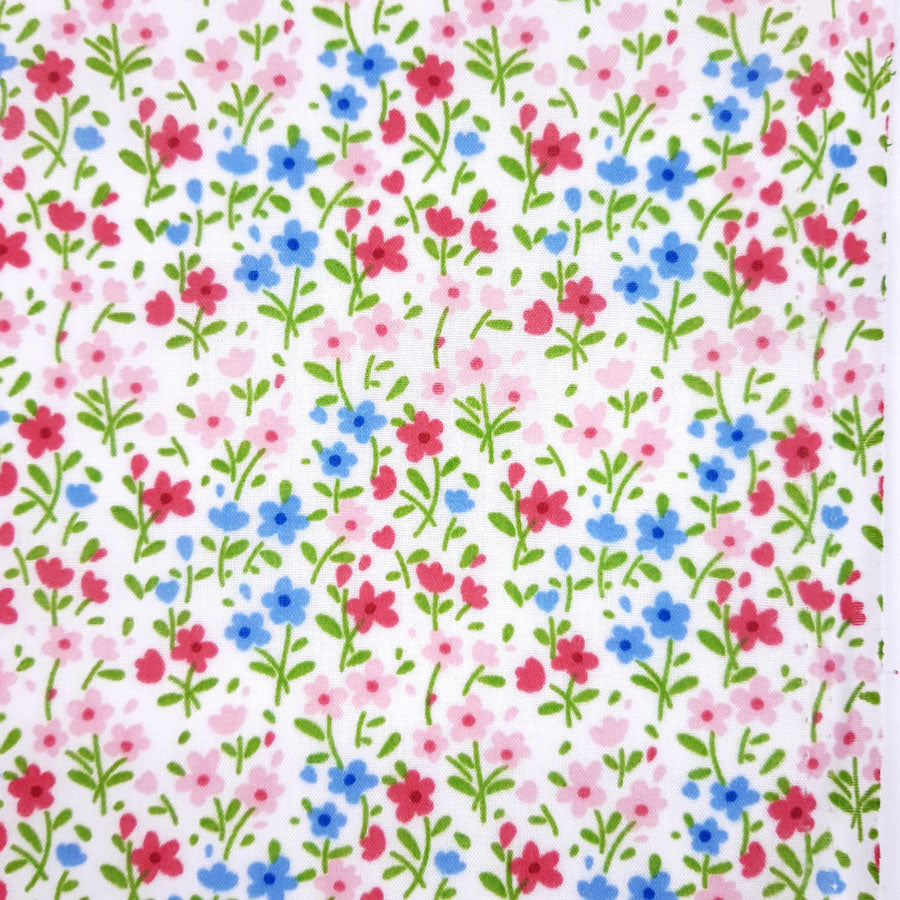 Pretty Polly Spring Pink Small Scale Floral Pink Blue Green Poly Cotton Dress Fabric Pattern Photo