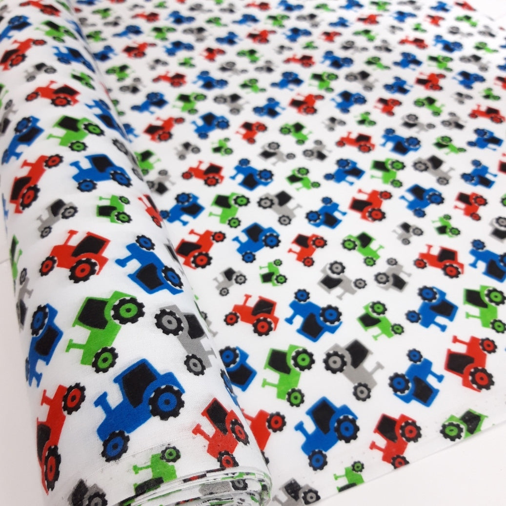 Pretty Polly Tractors White Roll Fabric Photo