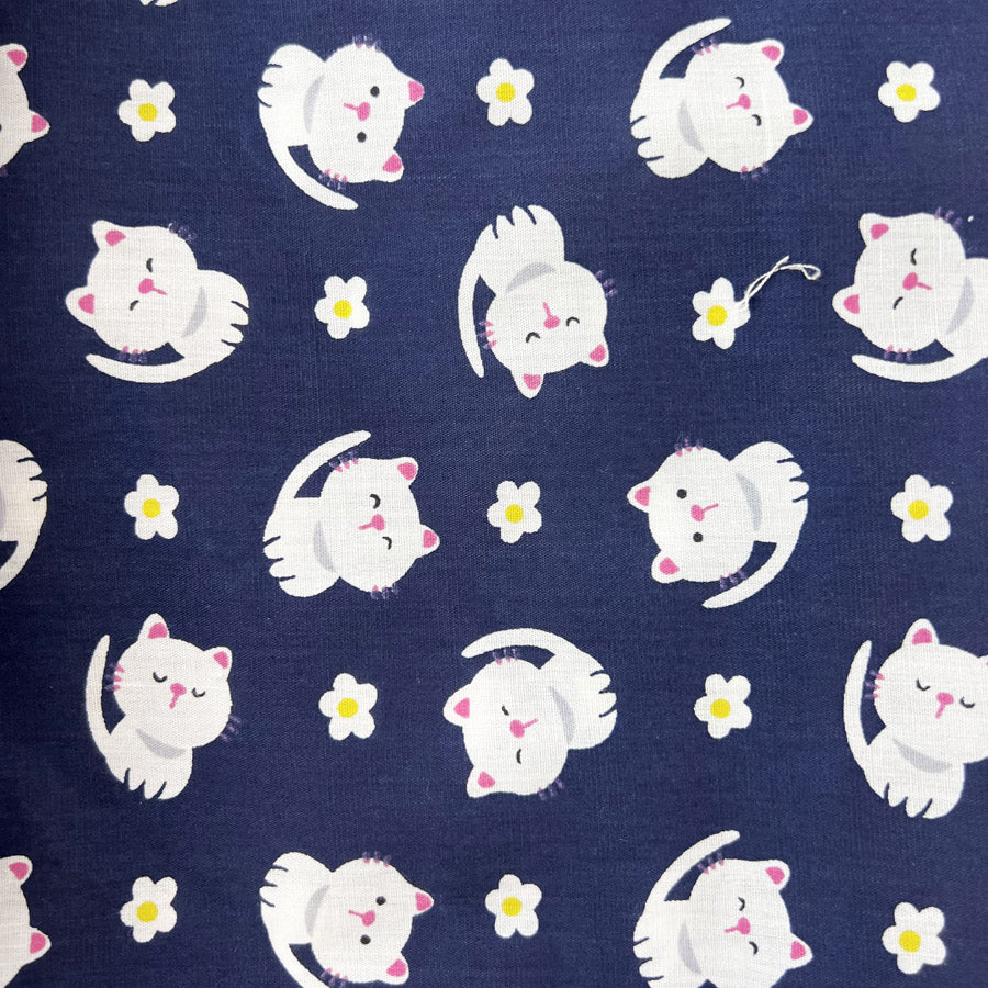 Pretty Polly Cotton Polyester Cat Print Fabric Meow Meow Full