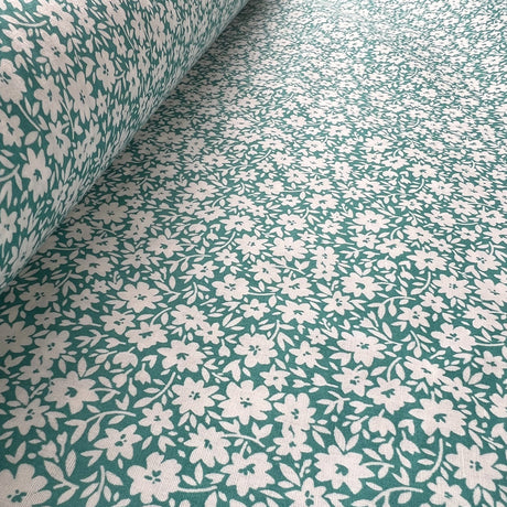 Pretty Polly Cotton Polyester Print Fabric Aqua Azalea Roll