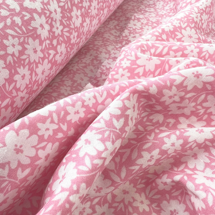 Pretty Polly Cotton Polyester Print Fabric Pink Azalea Close Up
