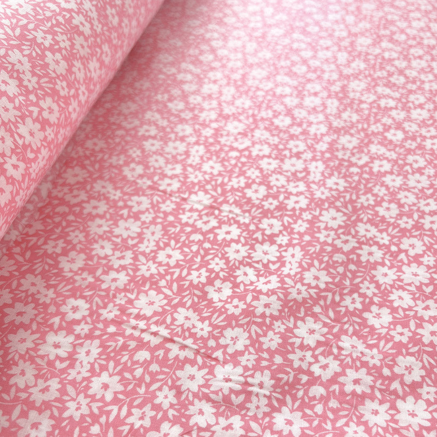 Pretty Polly Cotton Polyester Print Fabric Pink Azalea Roll