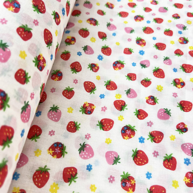 Pretty Polly Cotton Polyester Print Fabric Strawberries And Cream Roll
