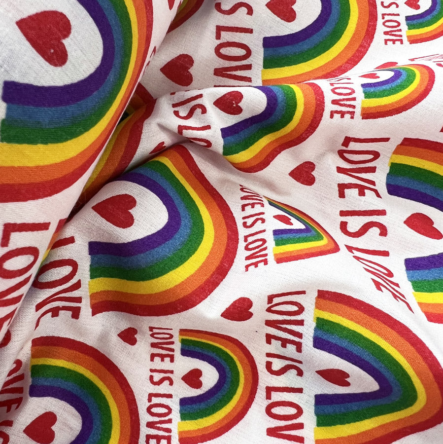 Pretty Polly Cotton Polyester Rainbow Love Print Fabric Proud As Close Up