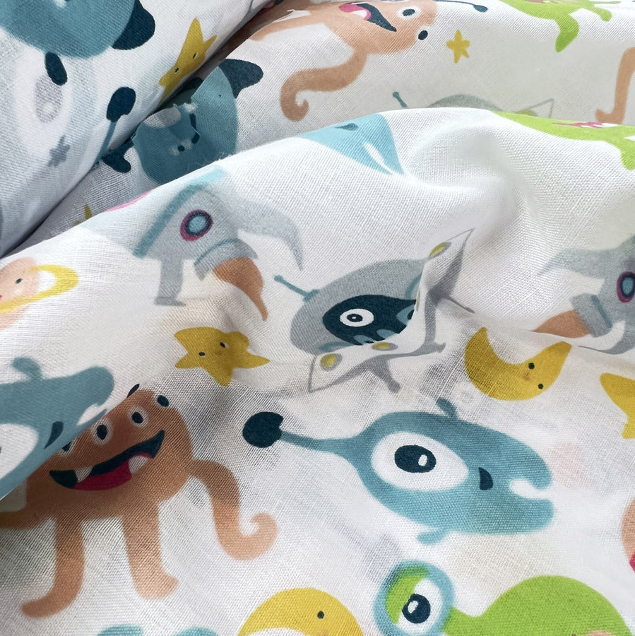 Pretty Polly Cotton Polyester Space Print Fabric Aliens R Us Close Up
