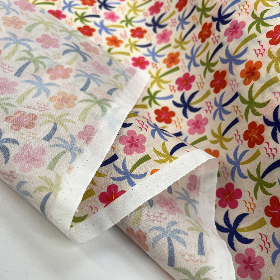 Pretty Polly Palm Party Polyester Cotton Cream Floral Dress Fabric Fold
